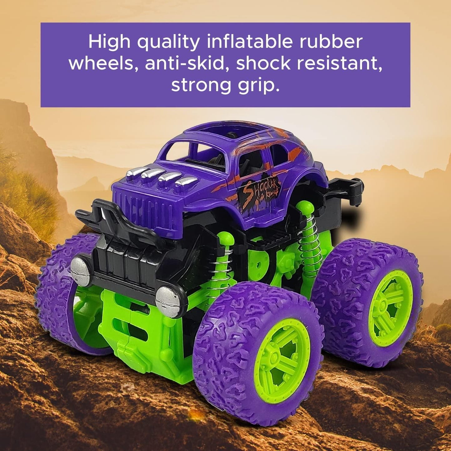 360 Degree Mini Monster Trucks Friction Powered Cars for Kids (Pack Of 2)